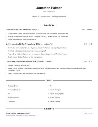 Unit Coordinator Resume