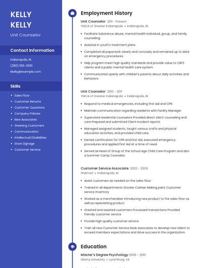 Unit Counselor Resume