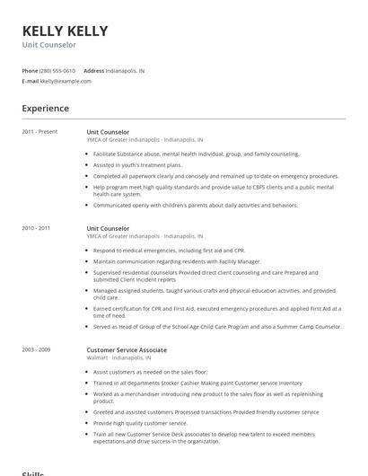 Unit Counselor Resume