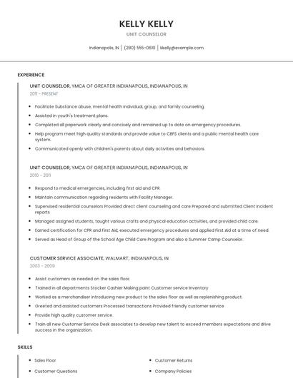 Unit Counselor Resume