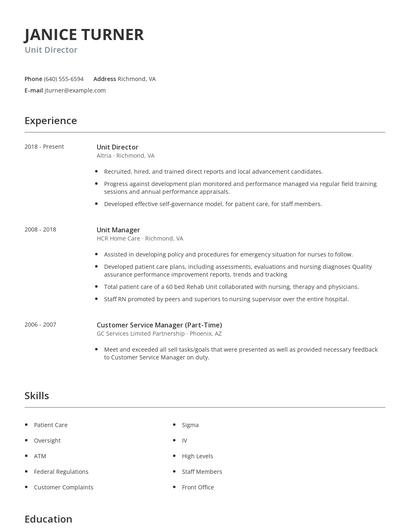Unit Director Resume