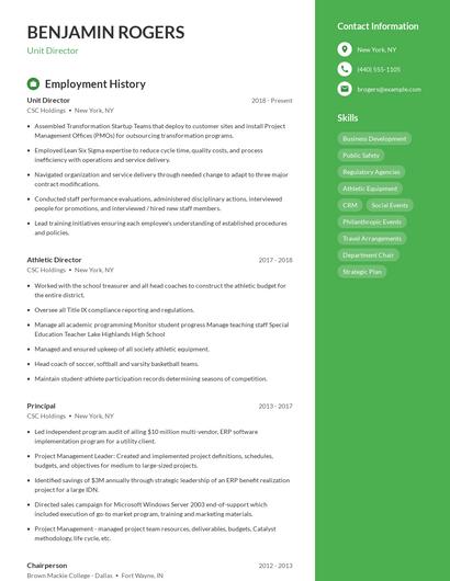 Unit Director Resume