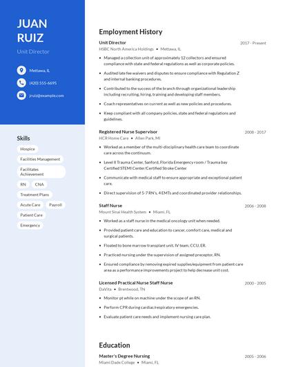 Unit Director Resume
