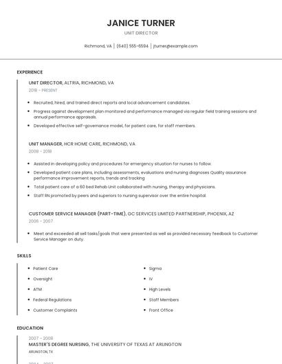 Unit Director Resume