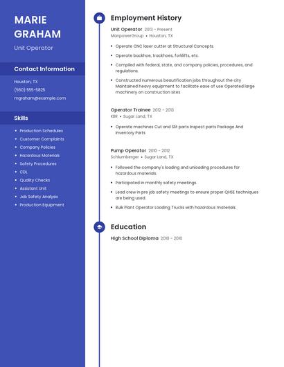 Unit Operator Resume