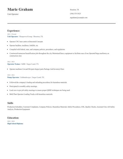 Unit Operator Resume