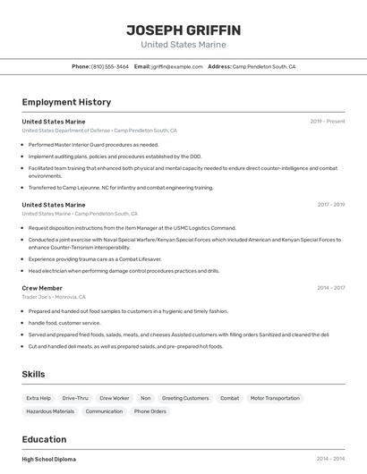 United States Marine Resume