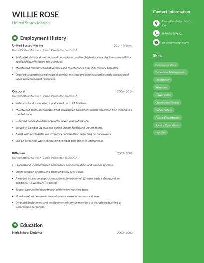 United States Marine Resume