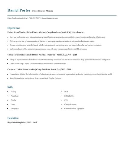 United States Marine Resume