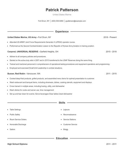 United States Marine Resume