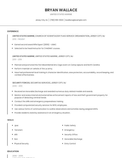 United States Marine Resume