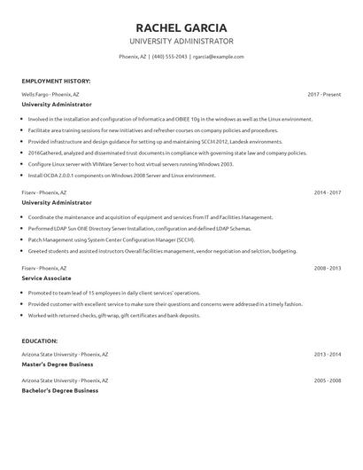 University Administrator Resume