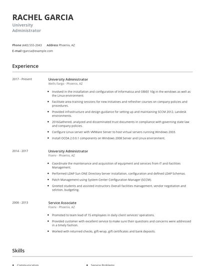 University Administrator Resume