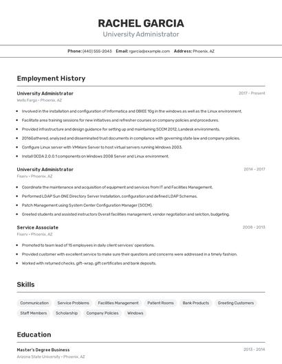 University Administrator Resume