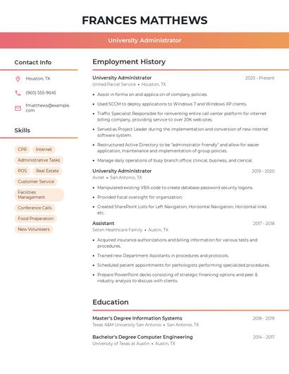 University Administrator Resume