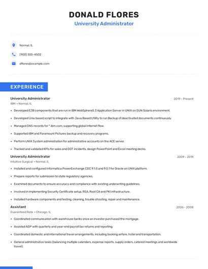 University Administrator Resume