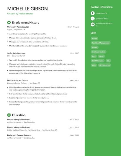University Administrator Resume