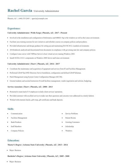 University Administrator Resume