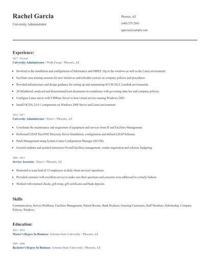 University Administrator Resume