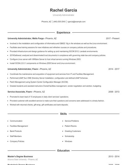 University Administrator Resume