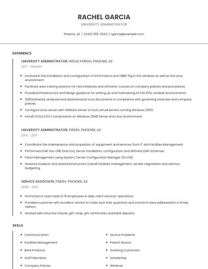University Administrator Resume