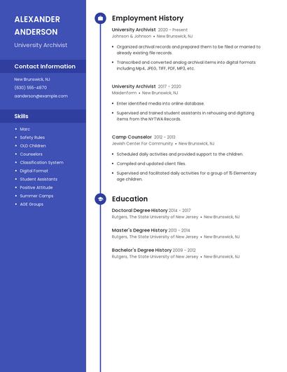 University Archivist Resume