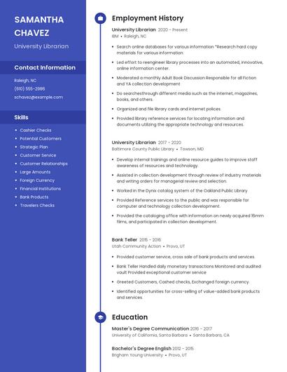 University Librarian Resume