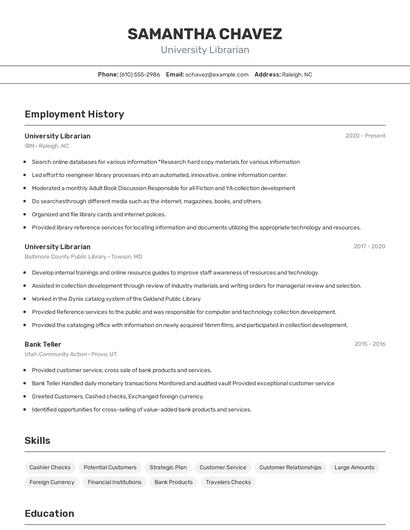 University Librarian Resume