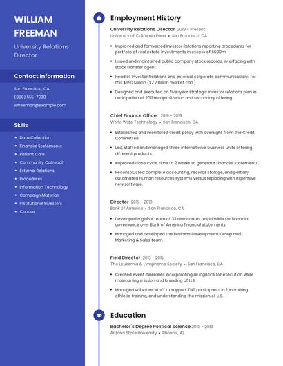 University Relations Director Resume
