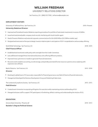 University Relations Director Resume