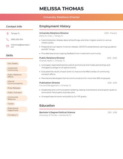University Relations Director Resume