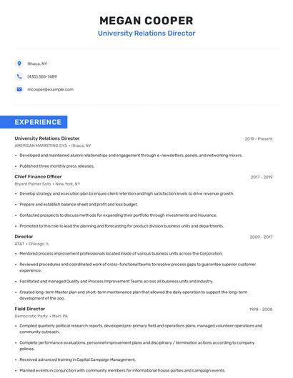 University Relations Director Resume