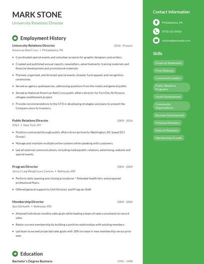 University Relations Director Resume