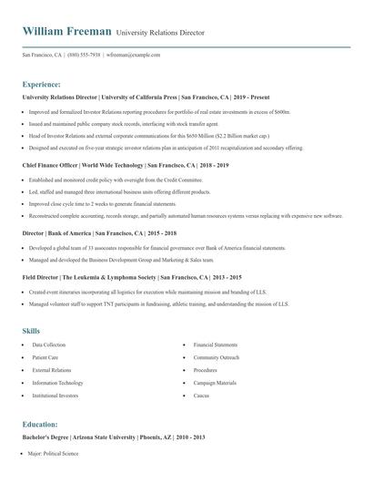 University Relations Director Resume