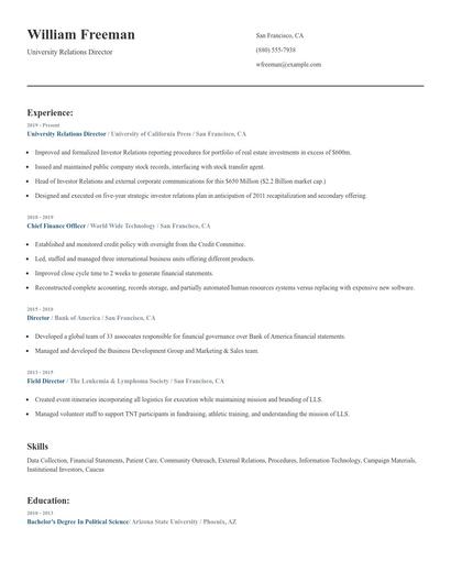 University Relations Director Resume