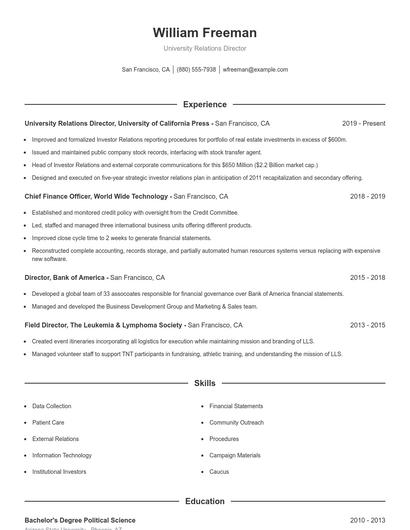 University Relations Director Resume