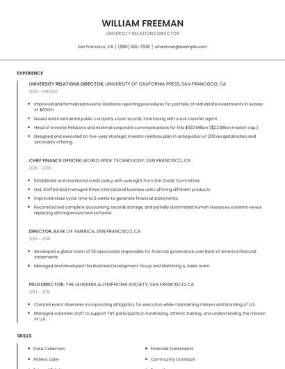 University Relations Director Resume