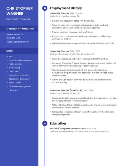 University Teacher Resume