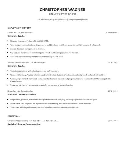 University Teacher Resume