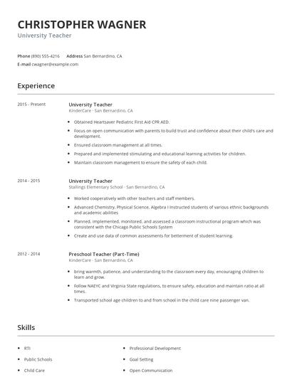 University Teacher Resume
