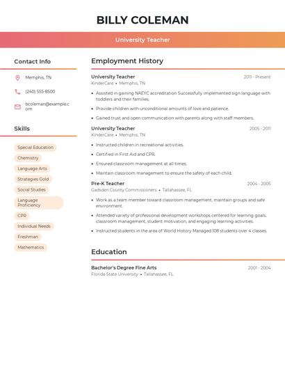 University Teacher Resume