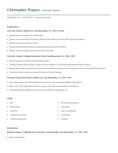 University Teacher Resume