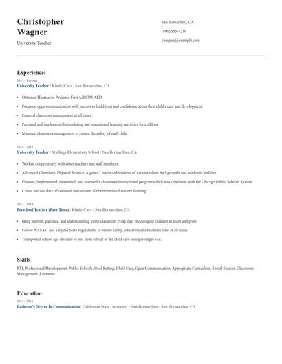 University Teacher Resume