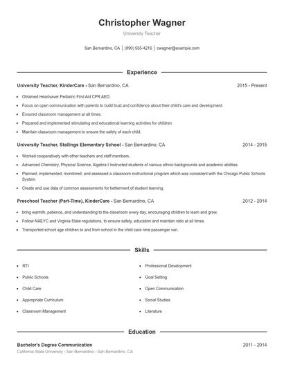 University Teacher Resume