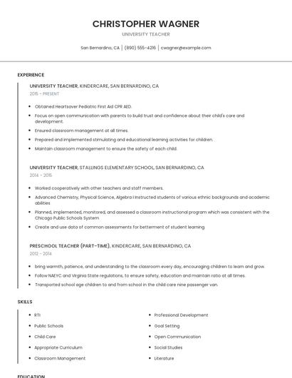 University Teacher Resume