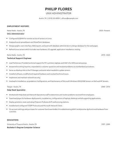 Unix Administrator Resume
