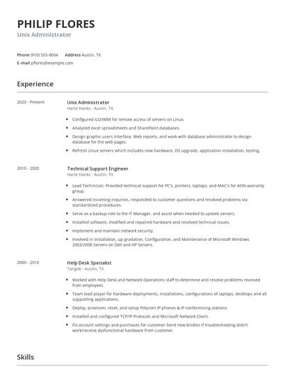 Unix Administrator Resume