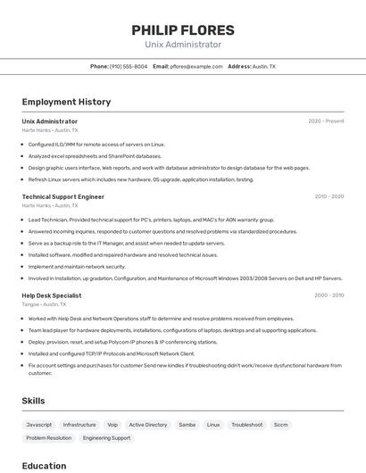 Unix Administrator Resume