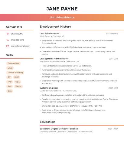 Unix Administrator Resume