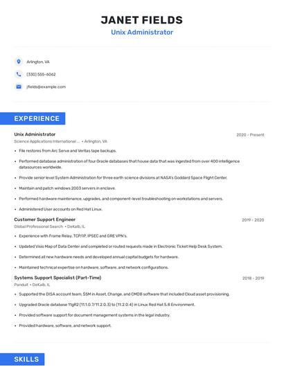Unix Administrator Resume